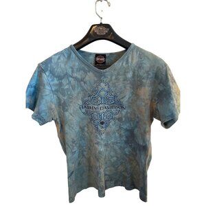 Harley Davidson Blue Tie Dye Short Sleeve Tshirt Motorcycle Tee Women's Size XL